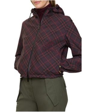 Burberry Cropped Reversible Check Hooded Jacket - Purple