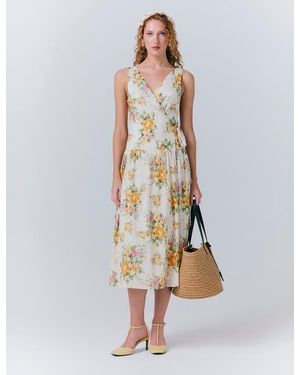 Ghost Julia Cotton Floral Midi Wrap Dress - White