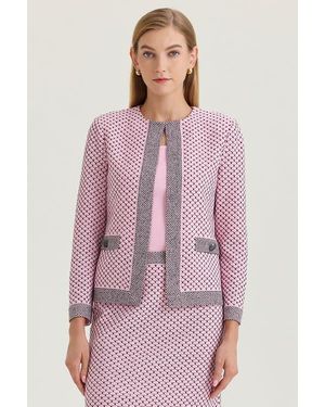 Ming Wang Family Savvy Heritage Shell Stitch Knit Jacket - Purple