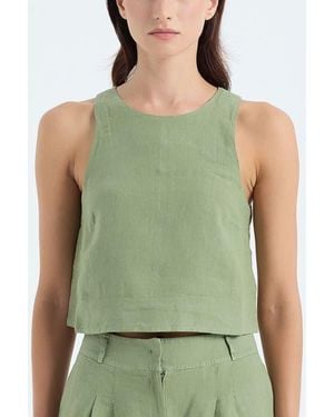 Monlicia Lena 100% Linen Sleeveless Crop Top - Green