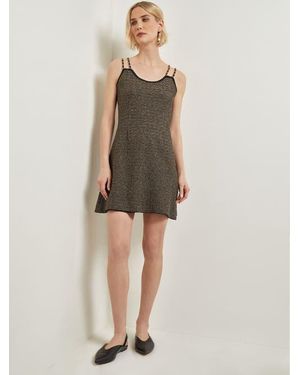 Misook Modern Fit A-Line Curb Chain Double Strap Knit Mini Dress - Natural