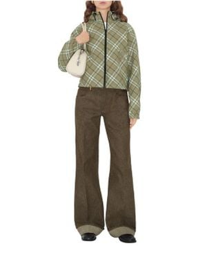 Burberry Cropped Reversible Check Hooded Jacket - Green