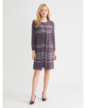 Misook Melange Striped Fringe Trim Knit Jacket - Purple