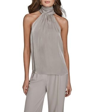 Donna Karan Metallic Halter Top - Gray