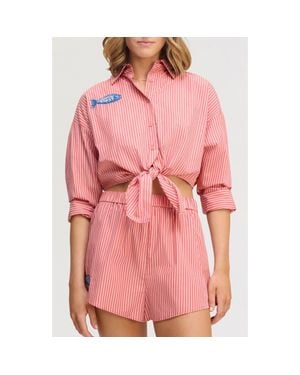 Sam Edelman Stripe Cotton Button-Up Shirt - Pink