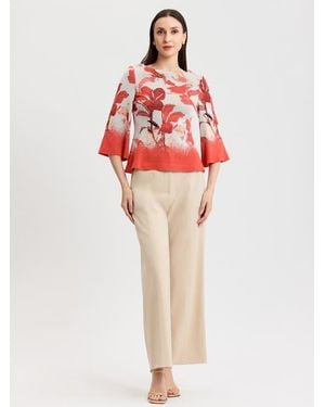 Misook Floral Jacquard Bell Sleeve Soft Knit Top - Red