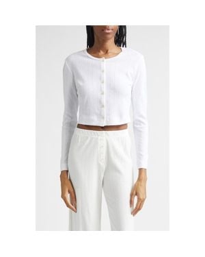Leset Cotton Pointelle Crop Cardigan - White