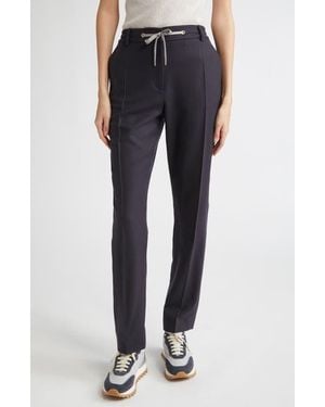 Eleventy Stretch Wool Flannel Narrow Leg Pants - Blue