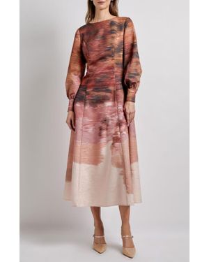 Misook Abstract Long Sleeve Maxi Dress - Red