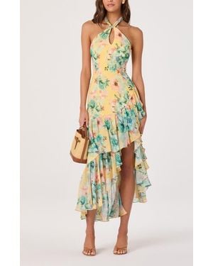 Astr Bethina Floral Halter Neck High-Low Dress - Multicolor
