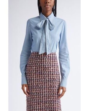 St. John Tie Neck Chambray Shirt - Blue