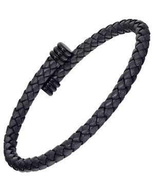 Link Up Flexible Braided Leather Bracelet With Stainless Steel End Caps - Blue
