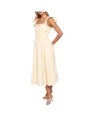 Petal & Pup Bronte Ruffle Strap Midi Dress - Natural
