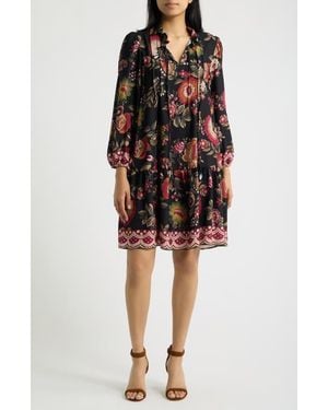 Julia Jordan Floral Print Split Neck Dress - Black