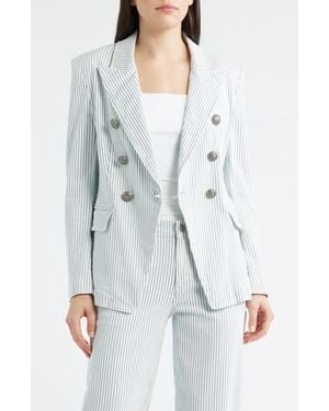 Kobi Halperin Cera Stripe Stretch Cotton Twill Double Breasted Jacket - Gray