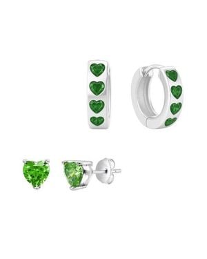 Donatello Gian Hearts Hoop & Stud Earring Set - Green