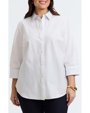 Foxcroft Margie Three-Quarter Sleeve Cotton Button-Up Shirt - White
