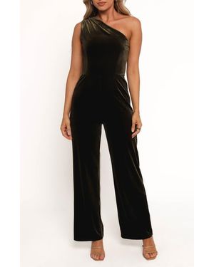 Petal & Pup Xita Velvet One-Shoulder Jumpsuit - Black