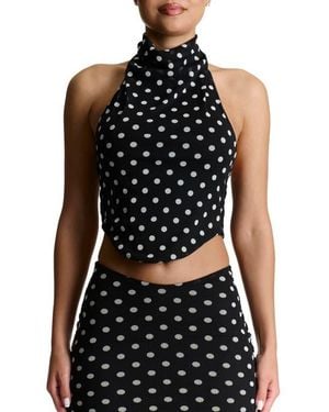 Naked Wardrobe Polka Dot Halter Crop Top - Black