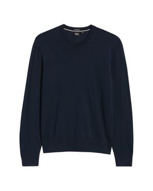 BOSS H-Leno Virgin Wool Crewneck Sweater - Blue