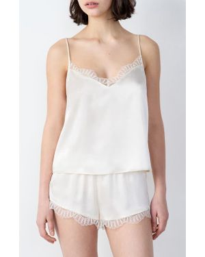 Etam Caraco Lace Trim Silk Camisole - White
