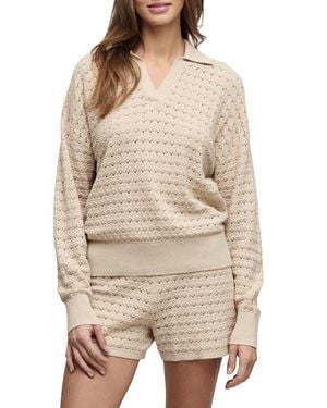 Barefoot Dreams Heathered Cotton Tulip Pointelle Collared Pullover - Natural