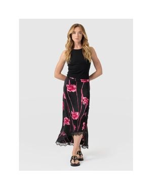 Saint + Sofia Harper Lace Midi Skirt - Red