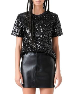 Grey Lab Shoulder Pad Sequin Top - Black