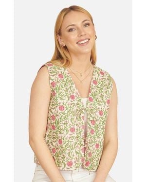 Yumi' Indian Floral Reversible Quilted Jacket - White
