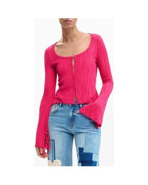 Desigual Tie Sleeve Rib Top - Red