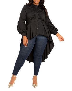 Buxom Couture High/Low Peplum Shirt - Black