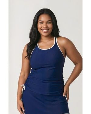 Calypsa Plus Size Maya Tankini Swim Top With Removable Cups Two-Toned Collection - Blue