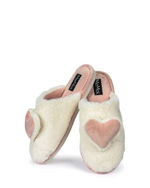Memoi 3D Heart Plush Faux Fur Slipper - Natural