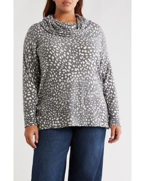 Loveappella Animal Spot Hacci Knit Cowl Neck Tunic - Gray