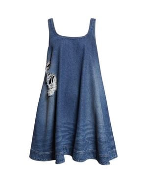 Simone Rocha Embellished Distressed Denim A-Line Dress - Blue