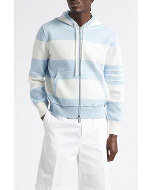 Thom Browne Hector Rugby Stripe Jacquard Zip Hoodie - Blue