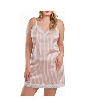 iCollection Striped Satin Chemise With Lace Trim - Purple