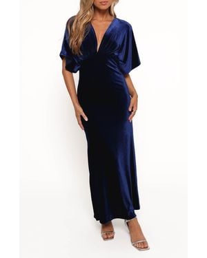 Petal & Pup Ricki Plunge Neck Velvet Maxi Dress - Blue