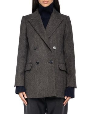 Zadig & Voltaire Miew Chevron Double Breasted Wool Blend Blazer - Black
