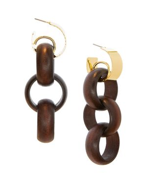 Marlyn Schiff Oakley Wood Link Linear Drop Earrings - Metallic