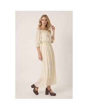 Modenaire Two Piece Off Shoulder Crochet Top And Maxi Skirt Set - Natural