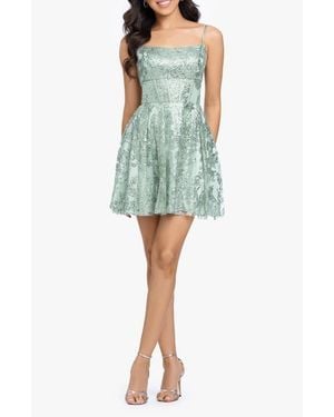 Blondie Nites Glitter Lace Back Sleeveless Minidress - Blue