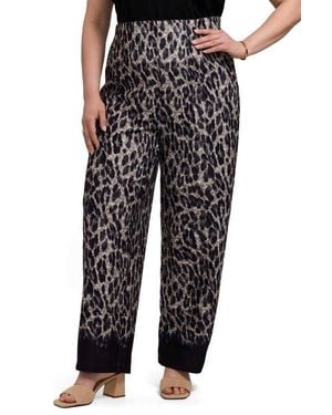 Foxcroft Arlette Cheetah Wide Leg Knit Crepe Pant - Black
