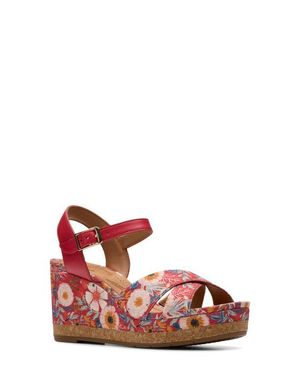 Clarks Chicly Floral Wedge Sandal - Red