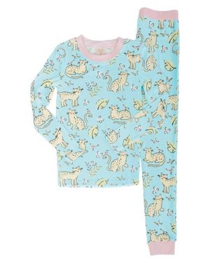 Munki Munki Kids' Jungle Kitties Fitted Two-Piece Pajamas - Blue