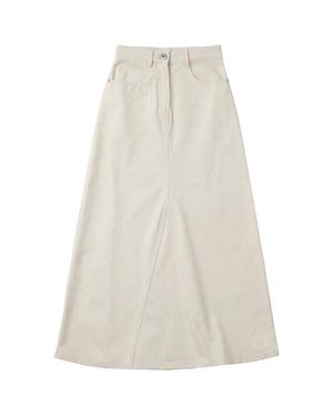 Faves Mineral Wash Godet Panel Front Zip Maxi Skirt - White