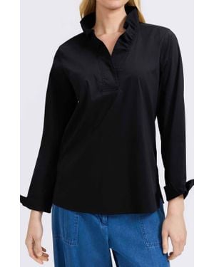 Foxcroft Tammy Ruffle Collar Cotton Blend Top - Black