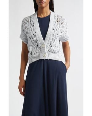 Eleventy Open Knit Linen Blend Cardigan - Blue