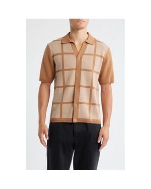 Percival Costa Geo Pattern Short Sleeve Wool & Cotton Cardigan - Brown