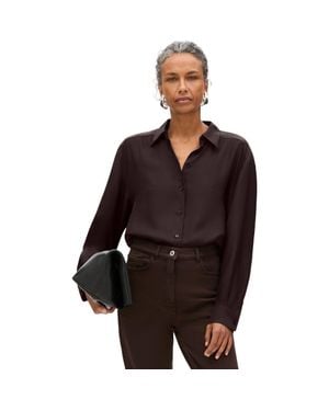 Another Tomorrow Silk Pleat Back Shirt - Brown